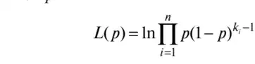 L(p)=lnprod _(i=1)^np(1-p)^k_(i-1)