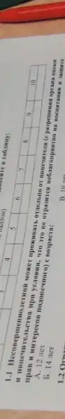 и попечительства при условии, что это не отразияя небагалоризктно из воспитании и запите и иитересов подолечного с возраста:
A. 12 лет
B. 14 лет