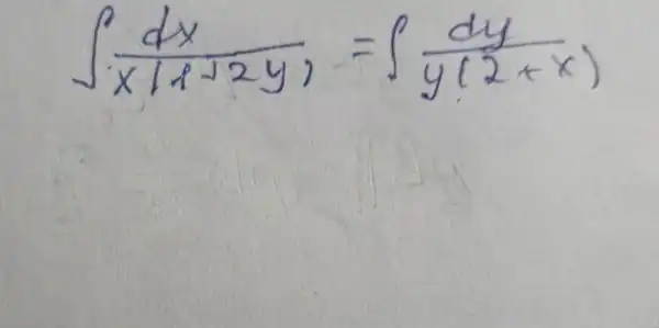 int (d x)/(x(1+2 y))=int (d y)/(y(2+x))