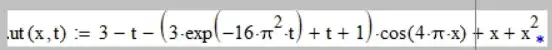 ut (x,t)=3-t-(3cdot exp(-16cdot pi ^2cdot t)+t+1)cdot cos(4cdot pi cdot x)+x+x^2